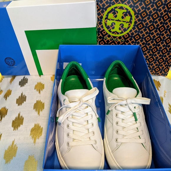 Tory Burch Sneakers Leather White 9.5 Tory Sport Tennis Shoes Authentic in Box - Picture 2 of 14